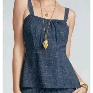 CABI #403 Tank Top Blouse Womens 8 Dotted Peplum Blue  Sleeveless Smocked Spring